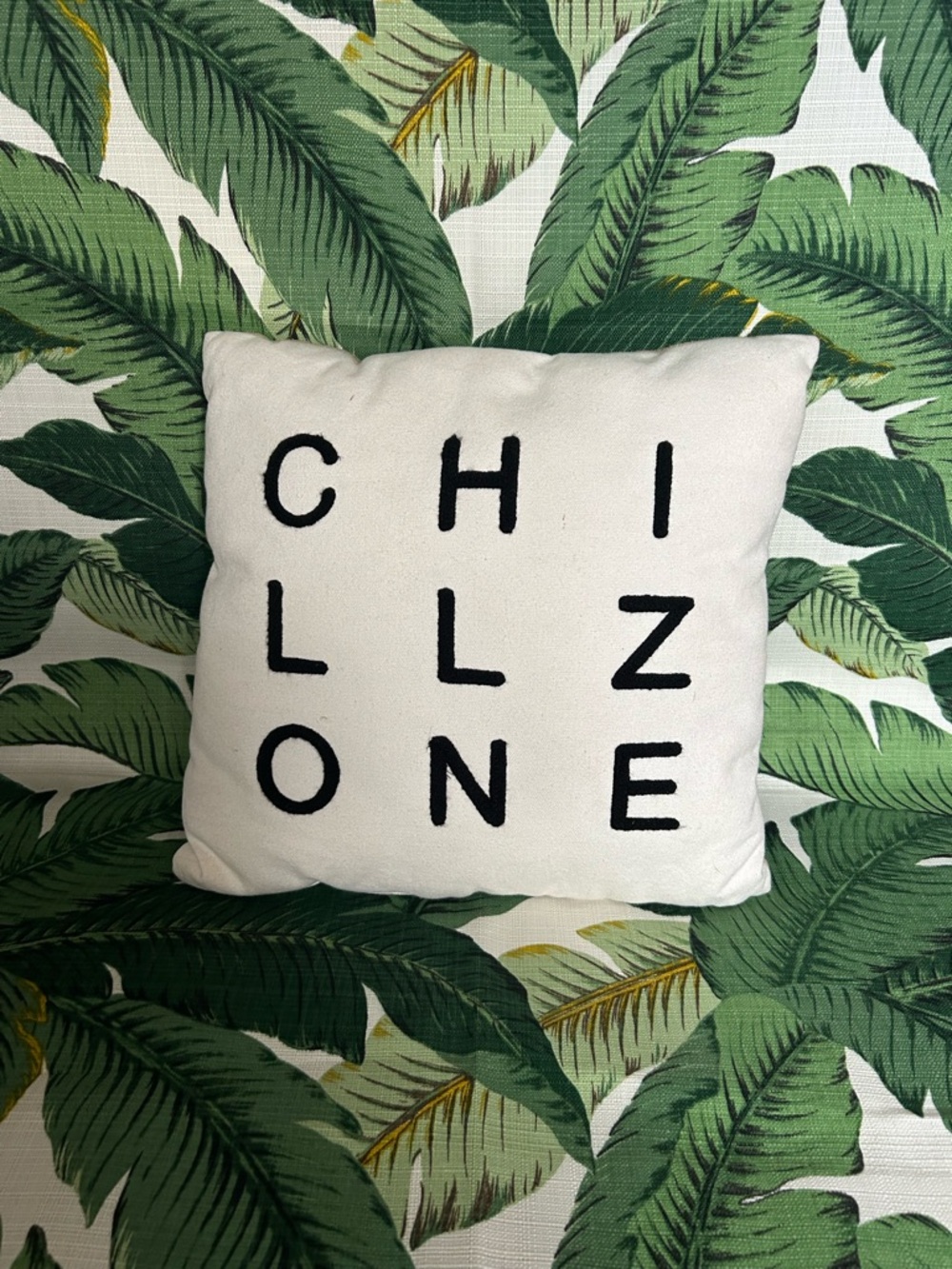 Chill Zone Embroidered Throw Pillow - White with Black Letters